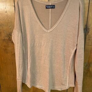 Abercrombie & Fitch Beige V-Neck Long Sleeve Top